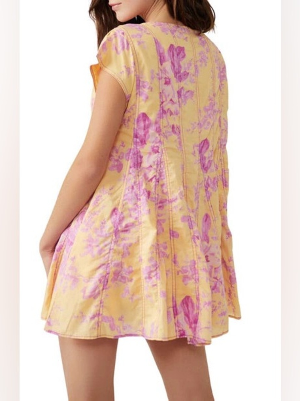 Free People Sully Seamed Babydoll Dress Sunshine Combo Floral Mini Tunic Sz S - Picture 4 of 10